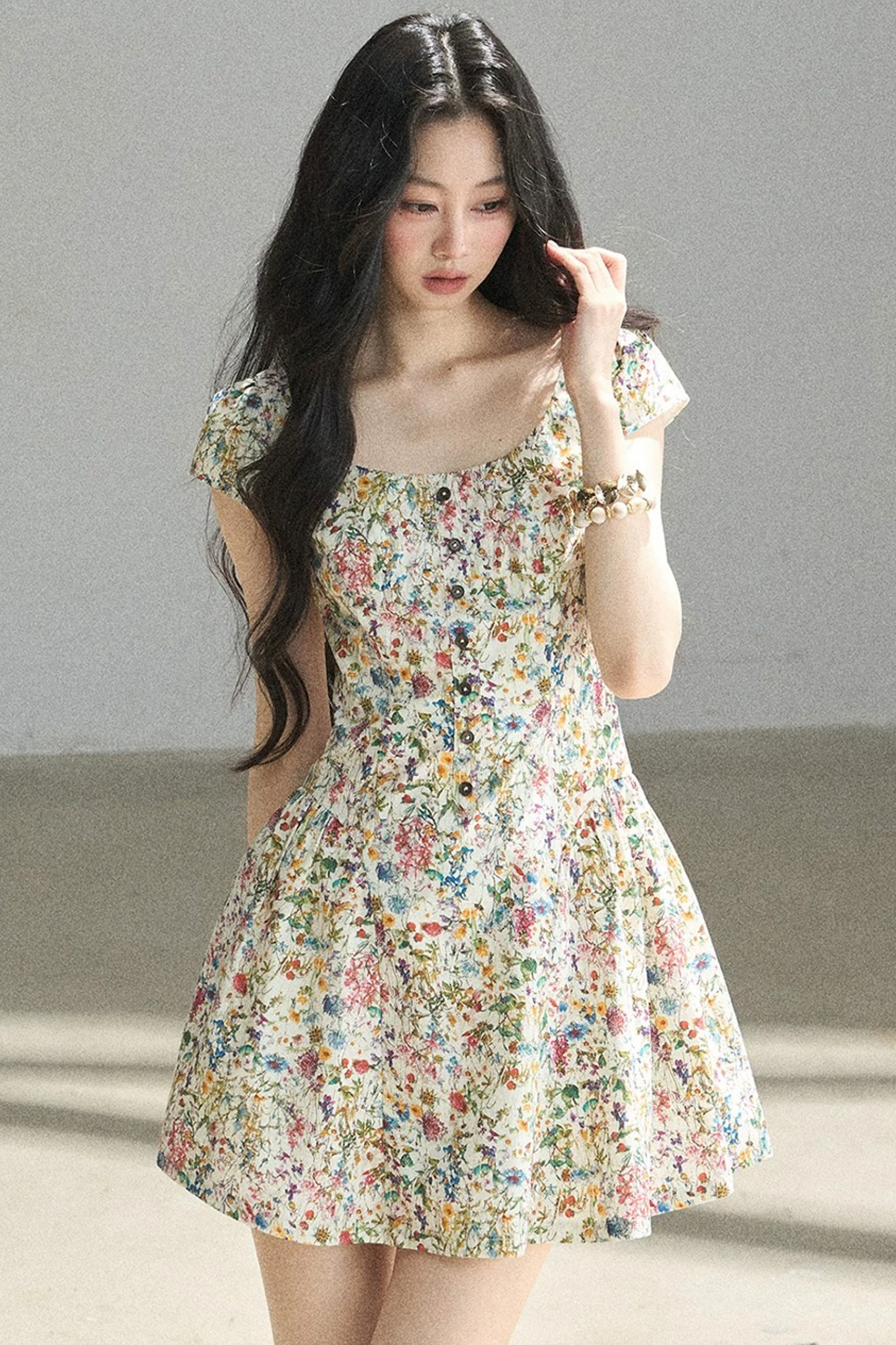 Youthful Floral Puffy Dress