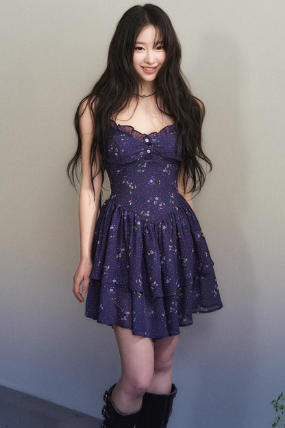 Dark Purple Chiffon Floral Dress