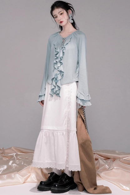 Lotus Leaf Neck Wool Knitted Shirt