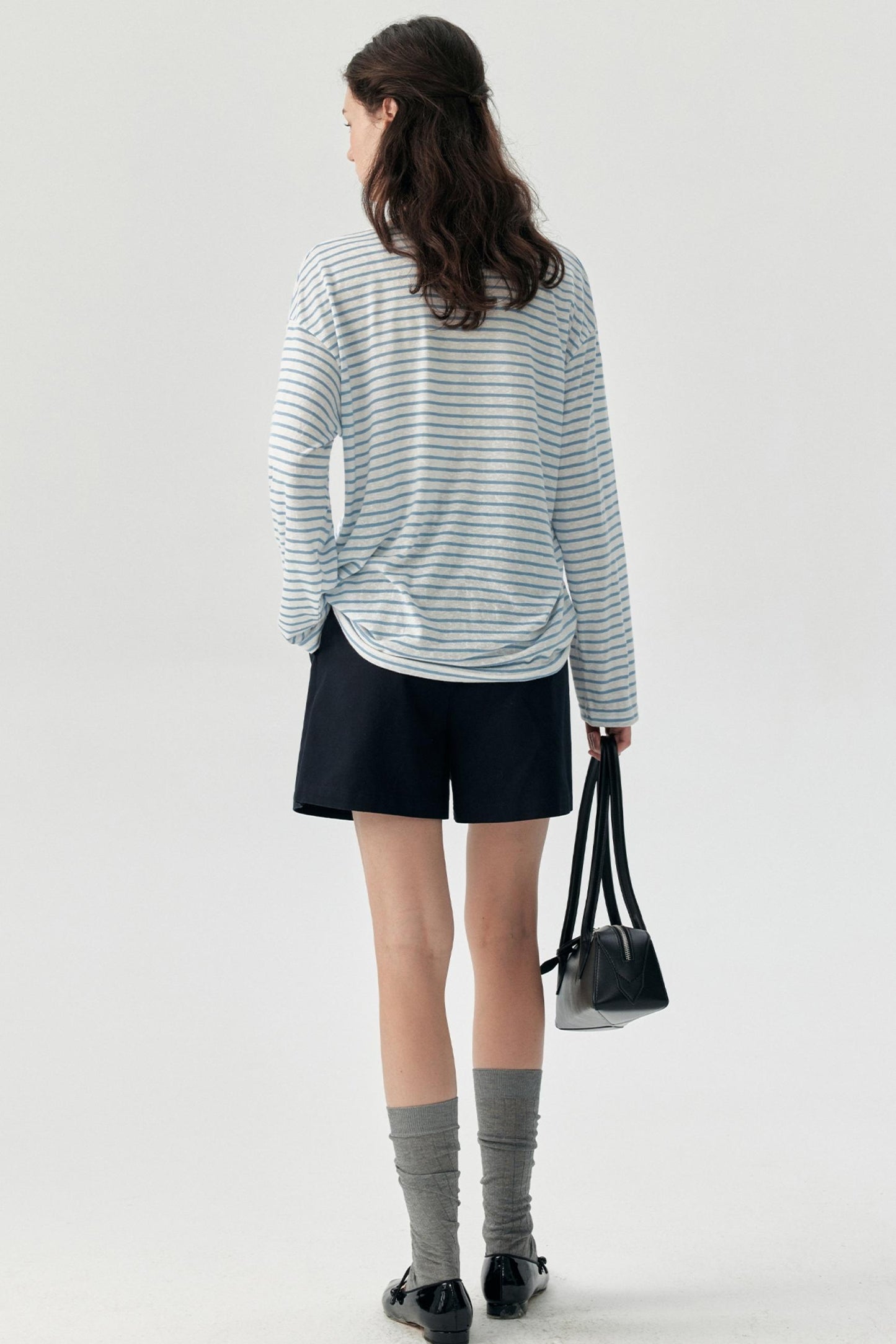 Nautical Blue Striped Tencel Long-Sleeved Smock