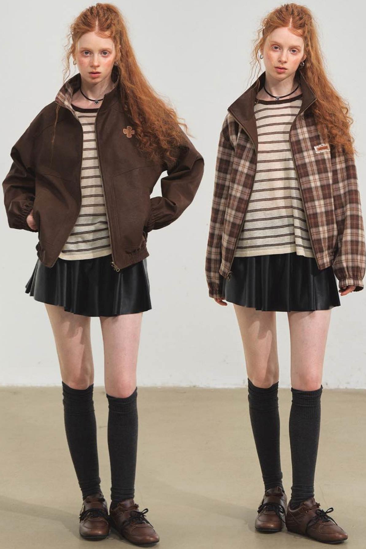 Vintage Reversible Stand-Up Collar Jacket