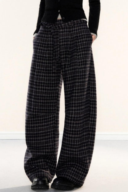 Plaid Woolen Wide-Leg Pants