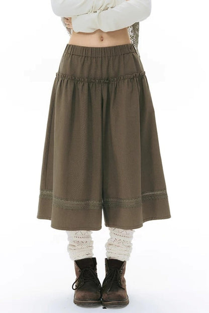 Elastic Waist Patchwork Wide-Leg Skirt Pants