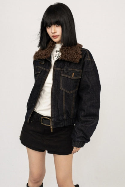Retro Fur Collar Denim Jacket