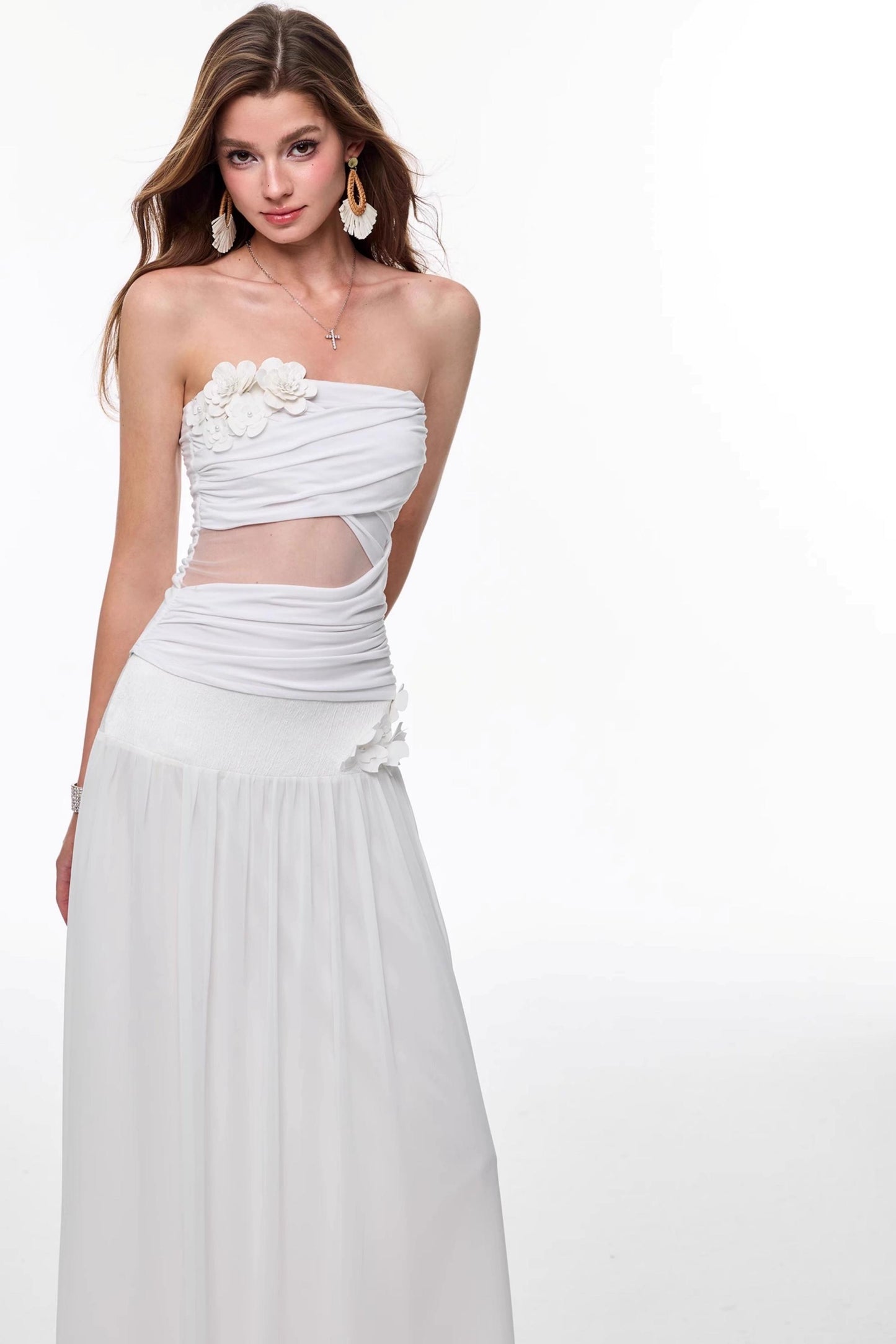 Spring White Knitted Top Skirt Set-Up