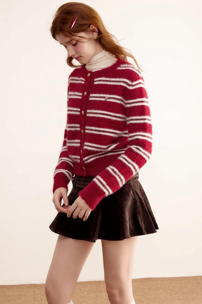 Christmas Red Striped Knitted Cardigan