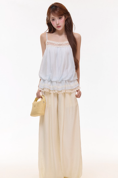 Embroidered Lace Balloon Pants Set-Up