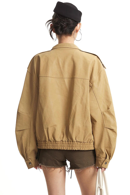 Retro Khaki Leather Jacket