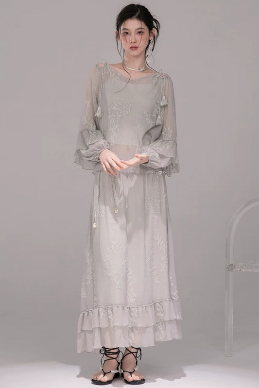 Embroidered Tea Green Blouse Set