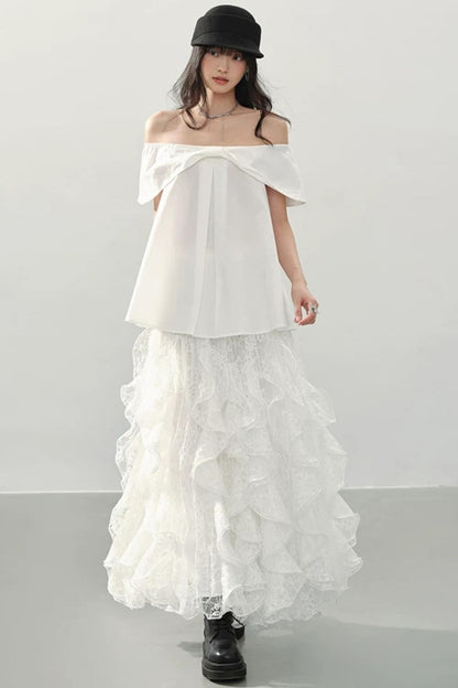 White Sweet Cool Off-Shoulder Blouse