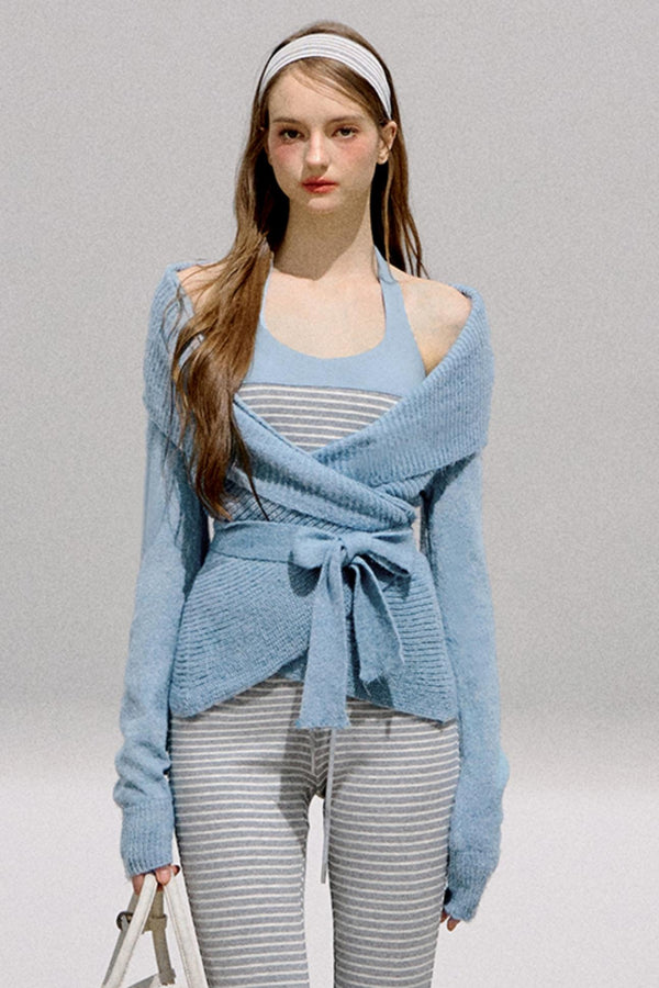 Striped Halterneck Knit Top Set-Up