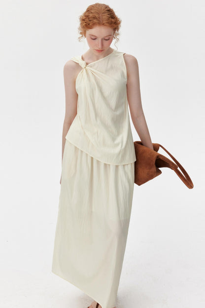 Textured Knot Vest & Skirt Set