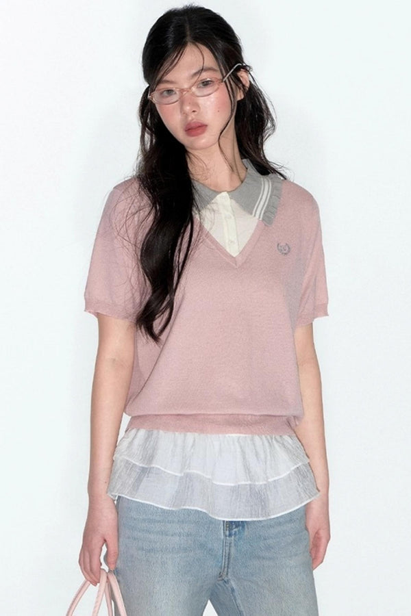 Preppy V-Neck Knit Top