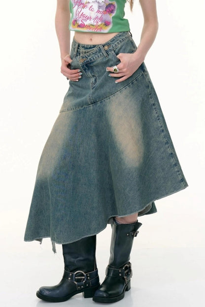 High-Waisted Irregular Denim Skirt