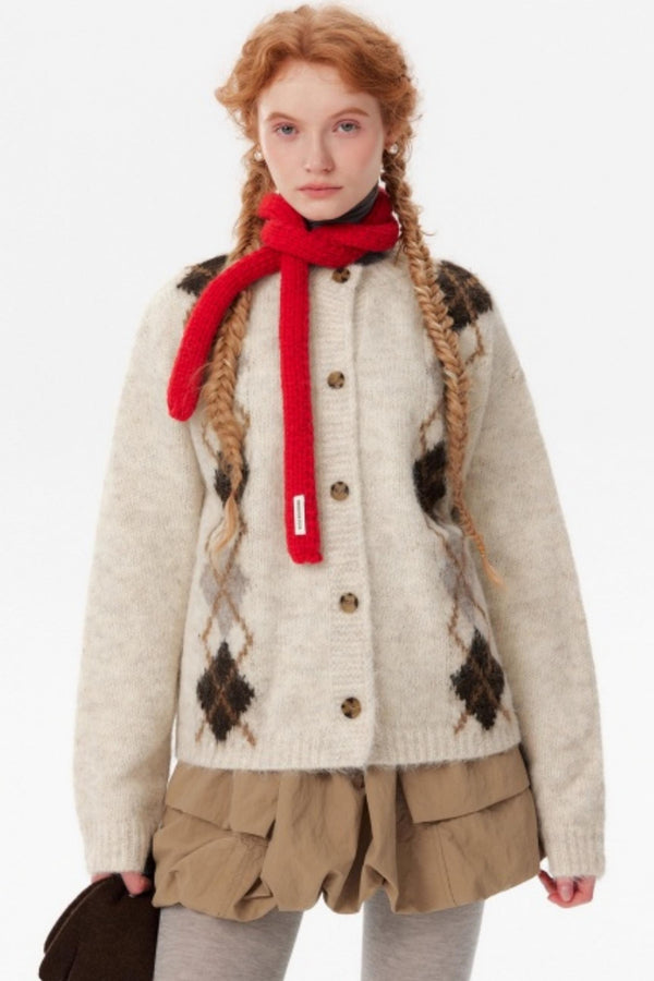 Contrast Diamond Knit Cardigan