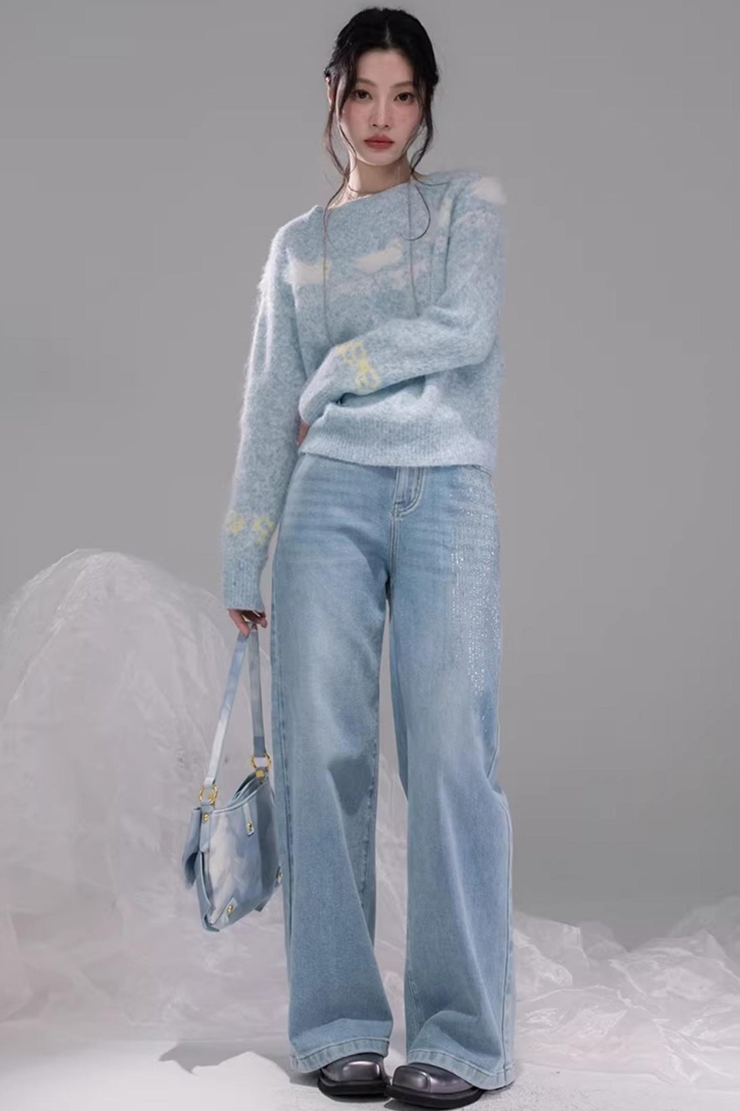 Starry Sky Blue Rhinestone Jeans