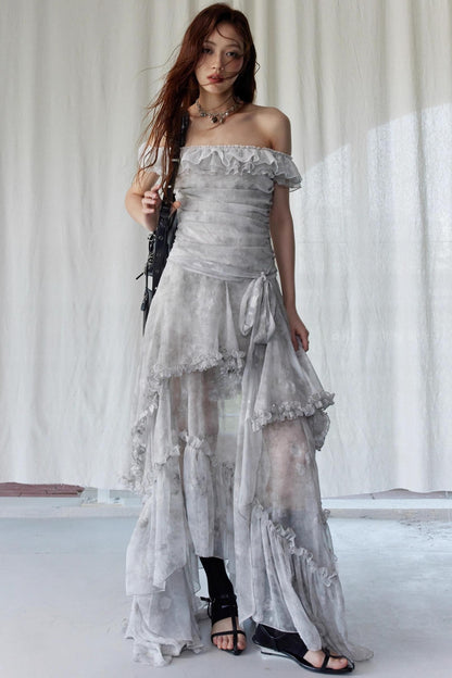 Vintage Gray Ruffle Dress