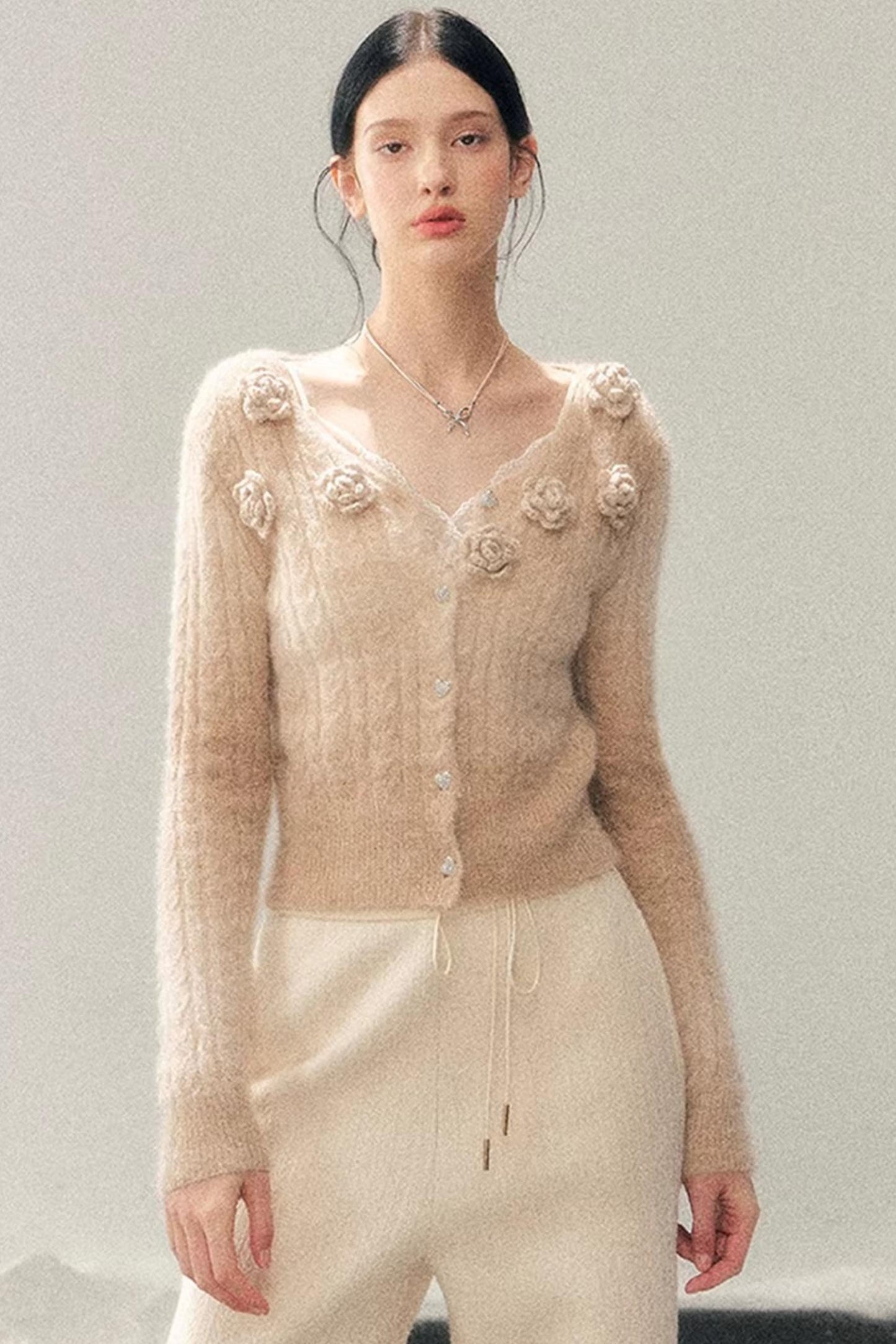 French Floral V-Neck Sweater