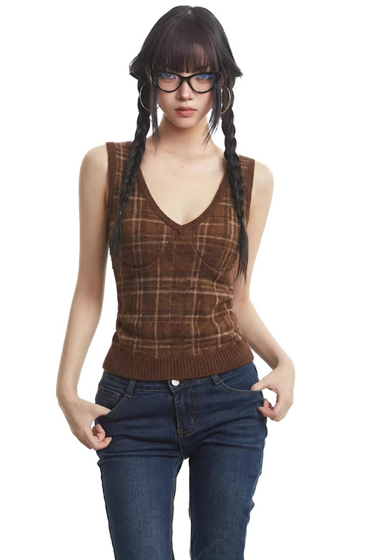 Retro Plaid Backless Camisole