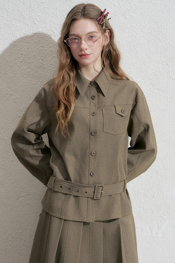 Retro Pleated Skirt With Jacket Set-Up