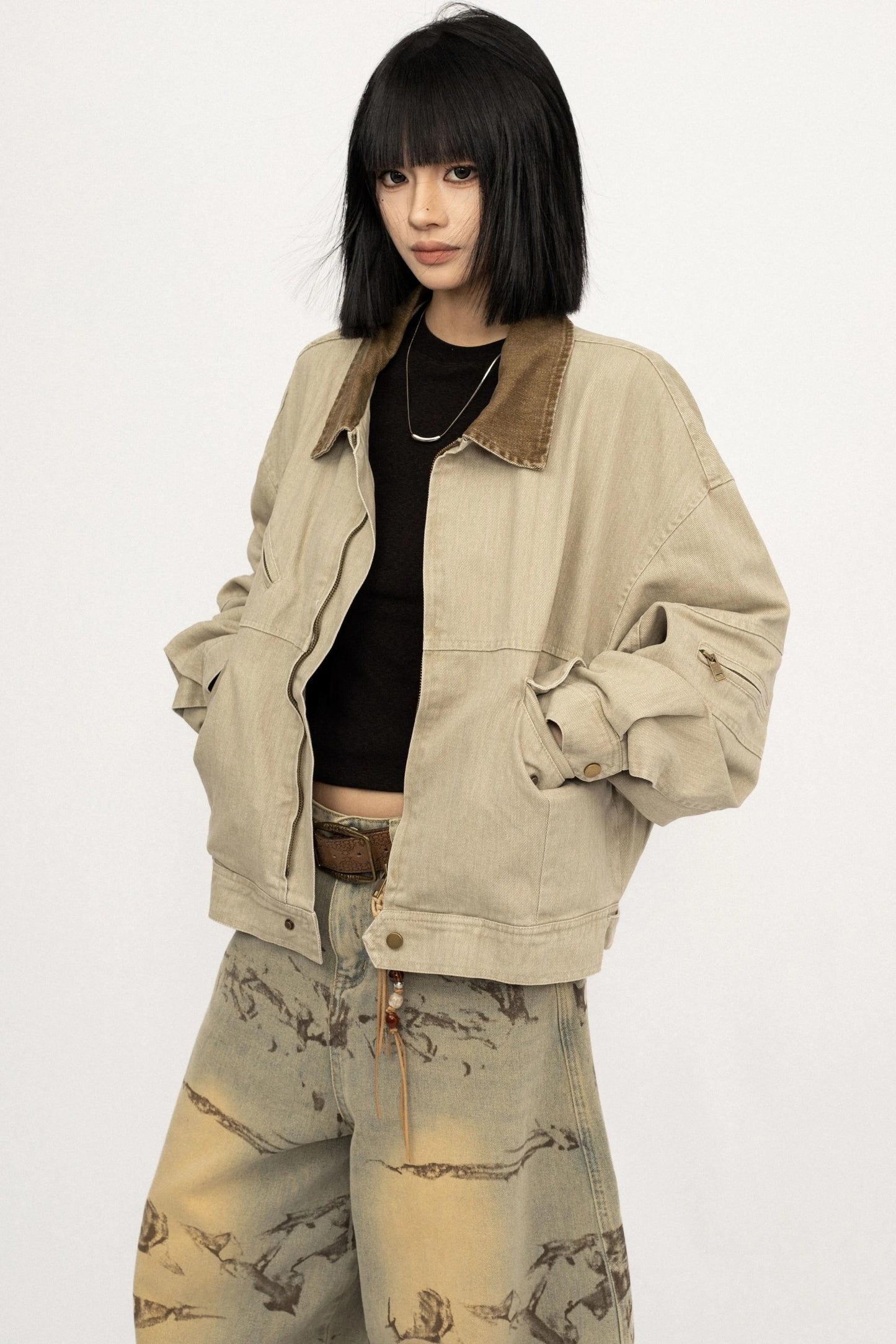 Vintage Lockere Cropped Jacke