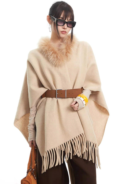 Khaki Fur Collar Knit Vest