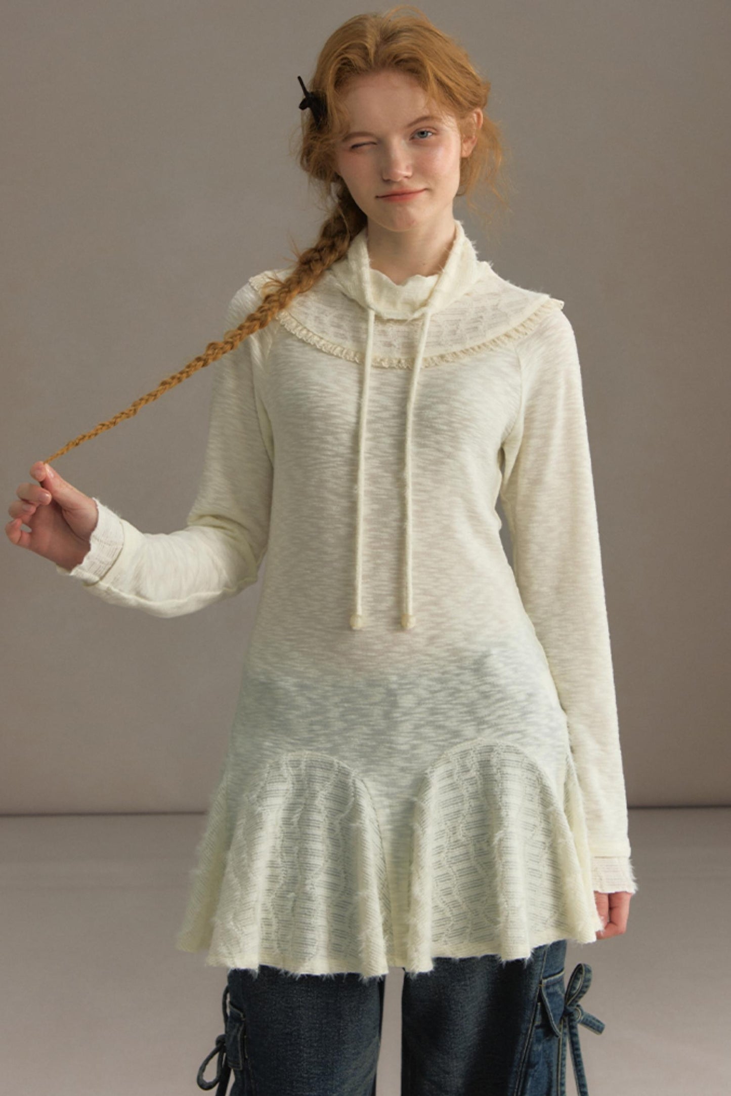 Stacked Knitted Lotus Leaf Long Top