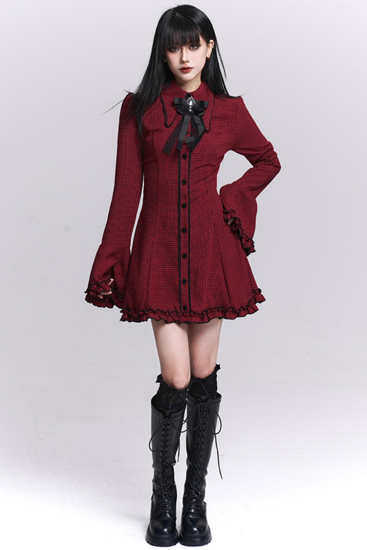 Red Plaid Shirt Dress