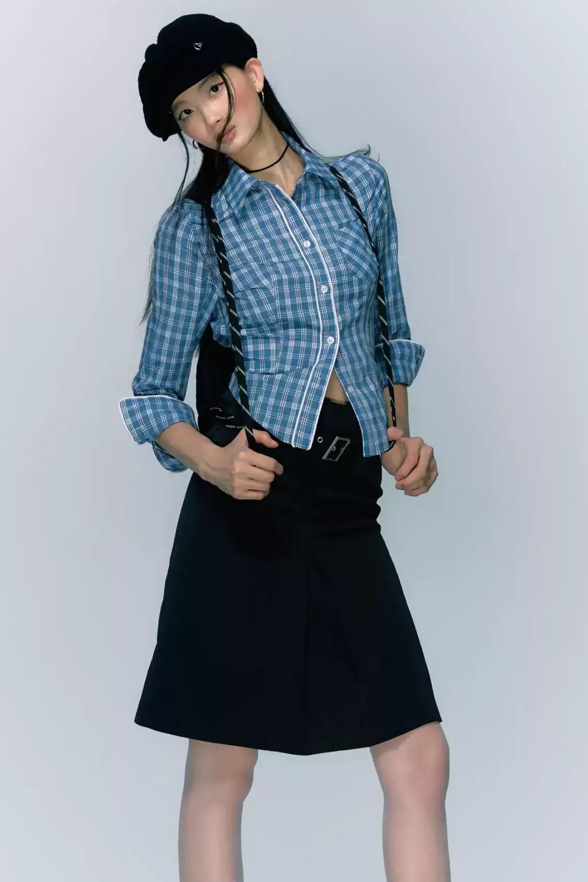 Autumn Checked Cinched Waist Shirt