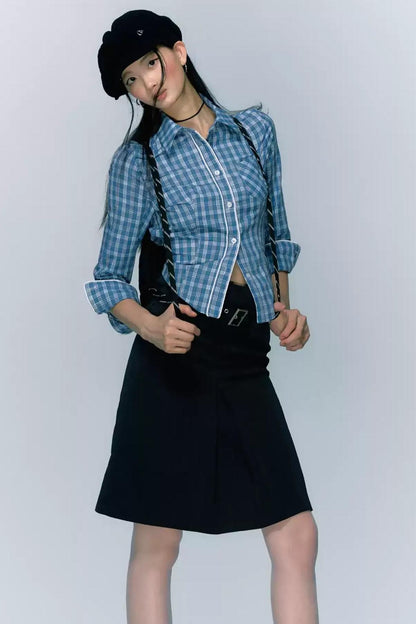 Autumn Checked Cinched Waist Shirt