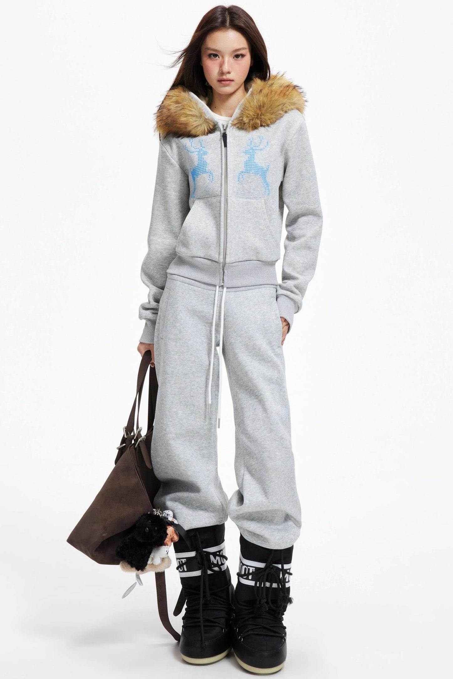 Diamond Deer Hooded Cardigan