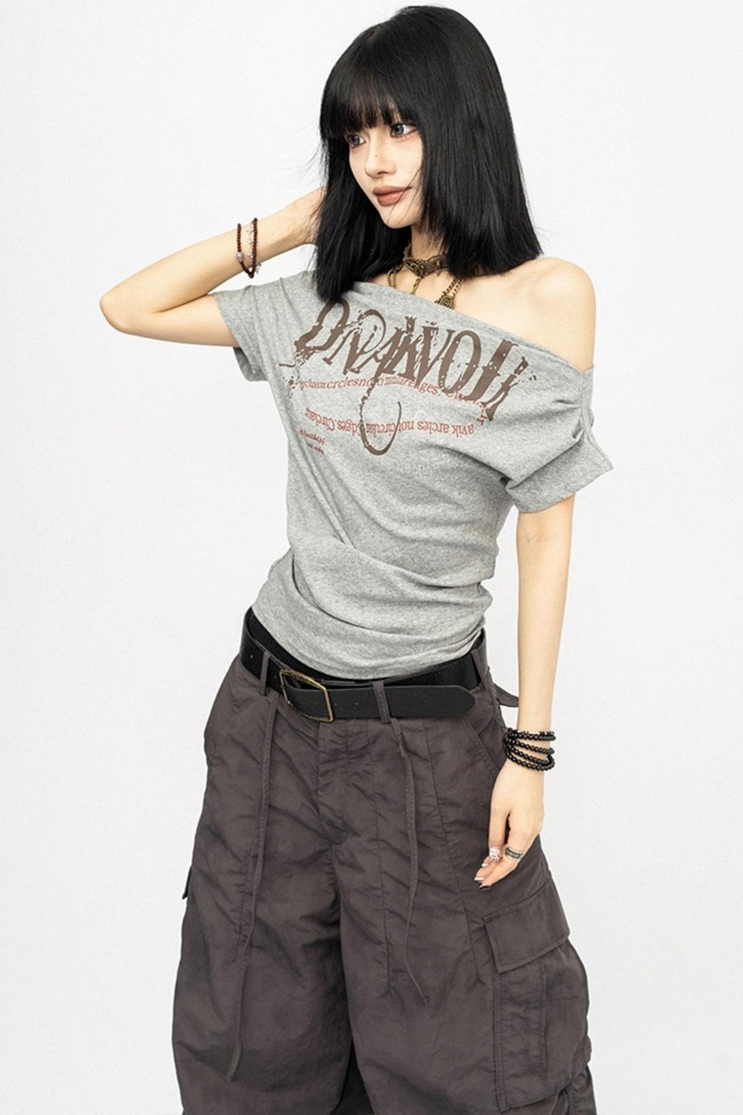 Summer Shoulder Letters T-Shirt