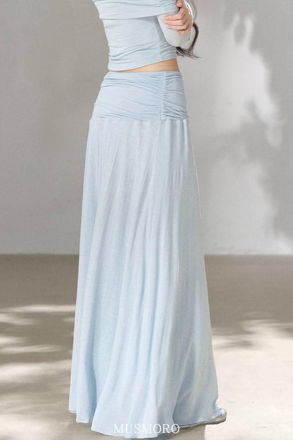 Pleated One-Shoulder Knit and Skirt Set-Up