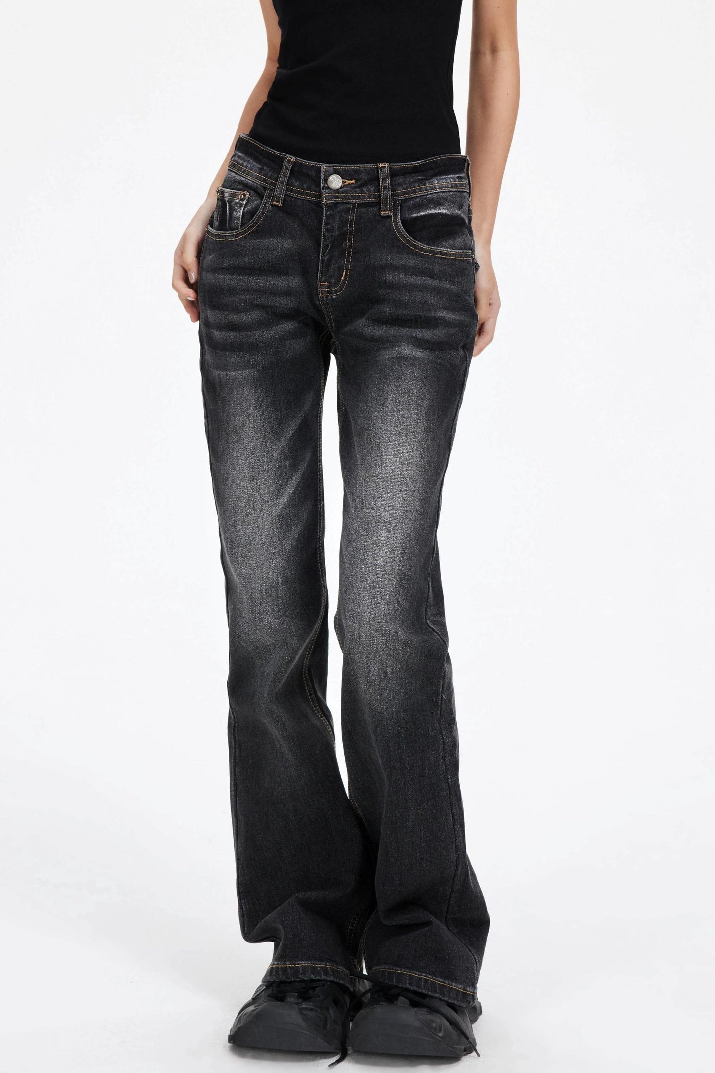 Slimming God Black Gray Denim Trousers