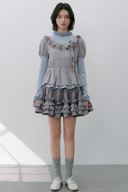 Gray Polka Dot Knitted Shirt Set-Up