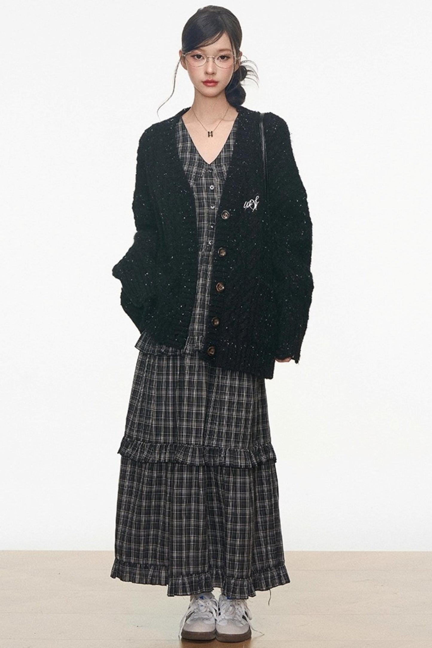 Gray Colored Sweater Cardigan Dress Set-Up