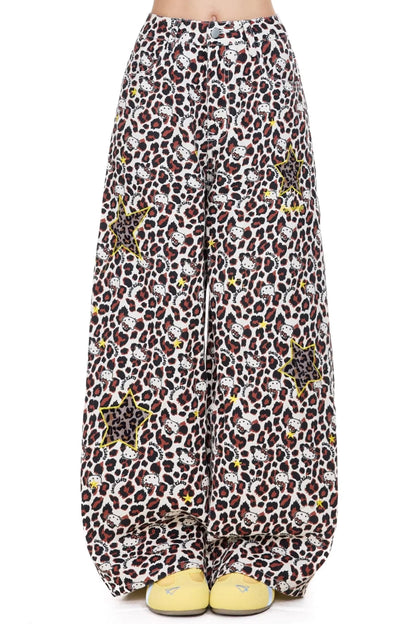 레트로 레오파드 와이드 레그 청바지