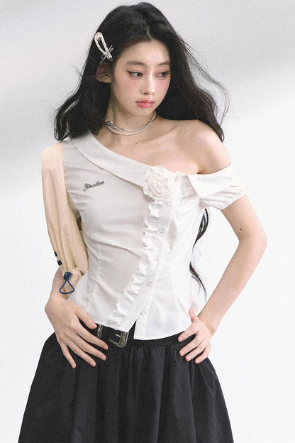 White Gardenia Lace Off-the-Shoulder Shirt