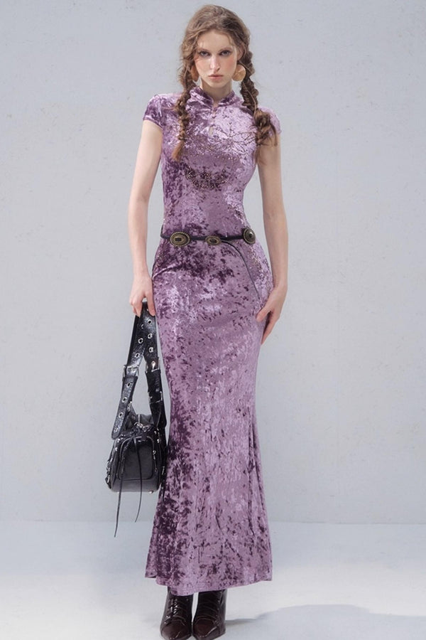 Porcelain Velvet Cheongsam Dress