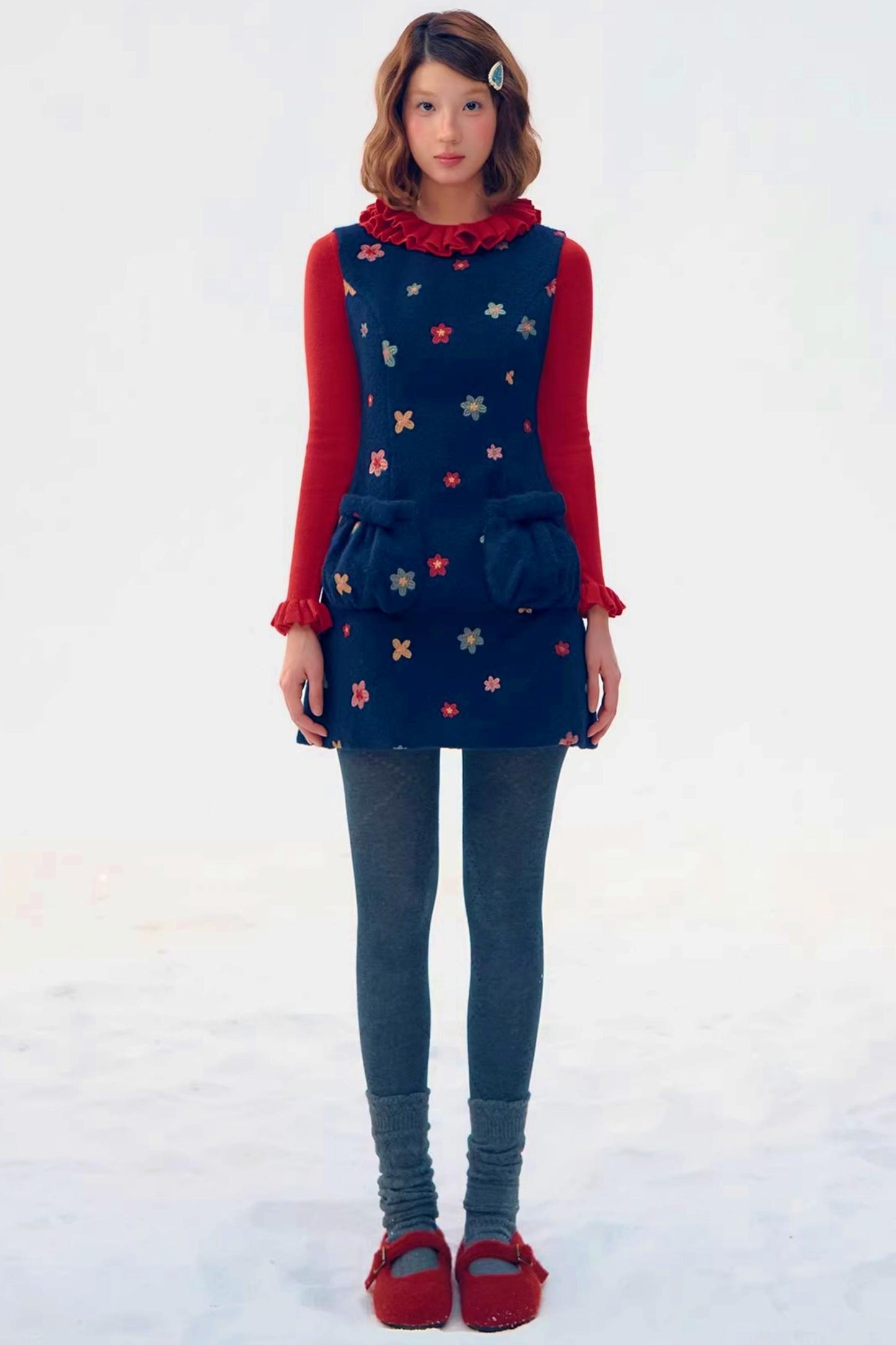 Embroidered Floral Wool Dress