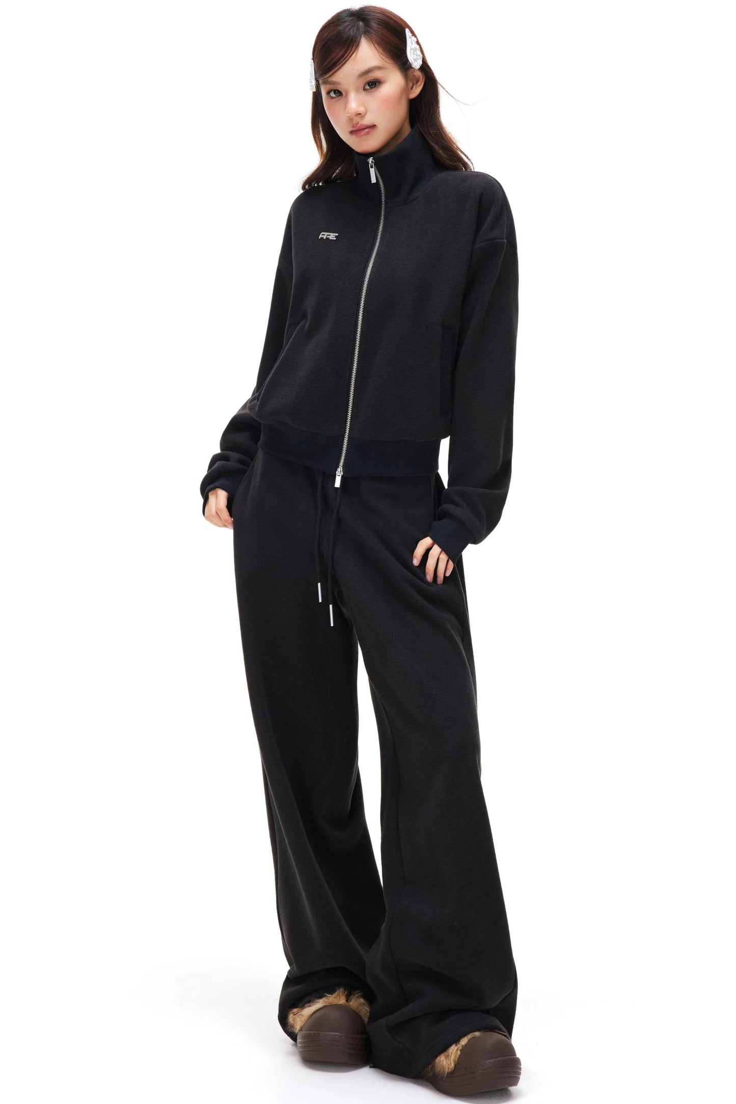 Fleece Zipper Jacket and Pants Suit Set-Up