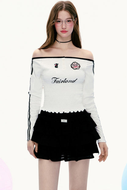 Straight Shoulder Retro Waist Jersey T-Shirt