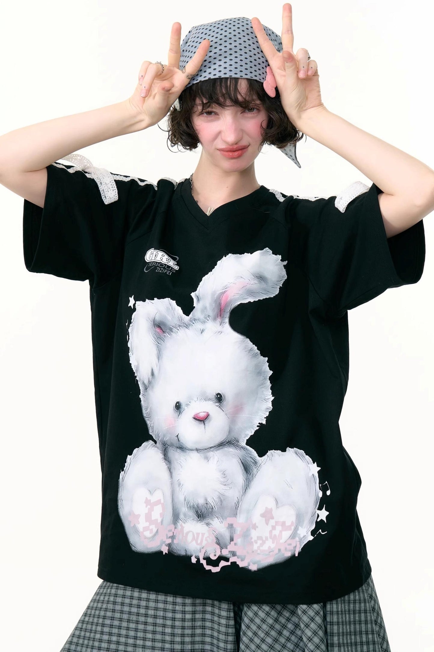 Summer Vintage Lace Bow Short Sleeve T-Shirt