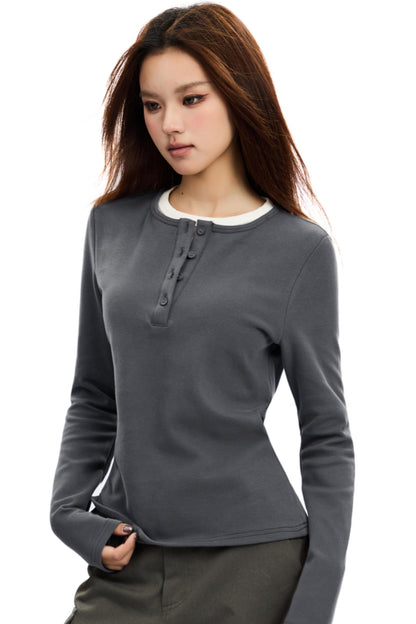 Simple Contrast Crew Neck Knit Top