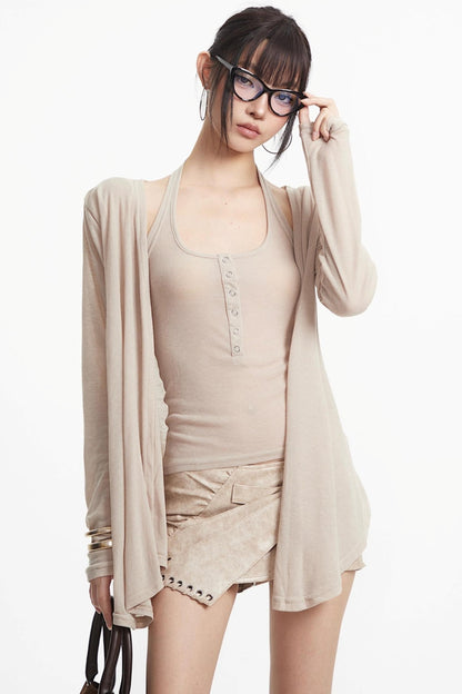 Apricot Retro Knitted Cardigan Set