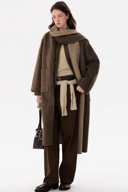 Woolen Scarf Collar Reversible Coat