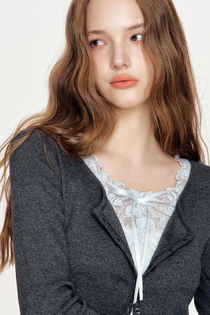 Lace-Trimmed Color Block Cardigan