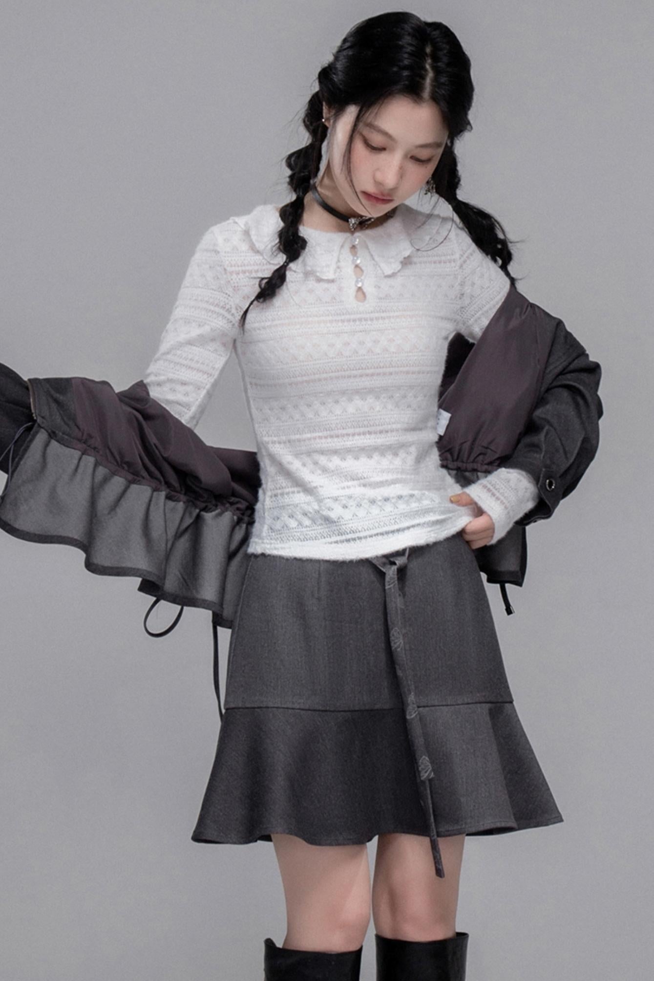 Morning Gray Hooded Jacket & Skirt Set