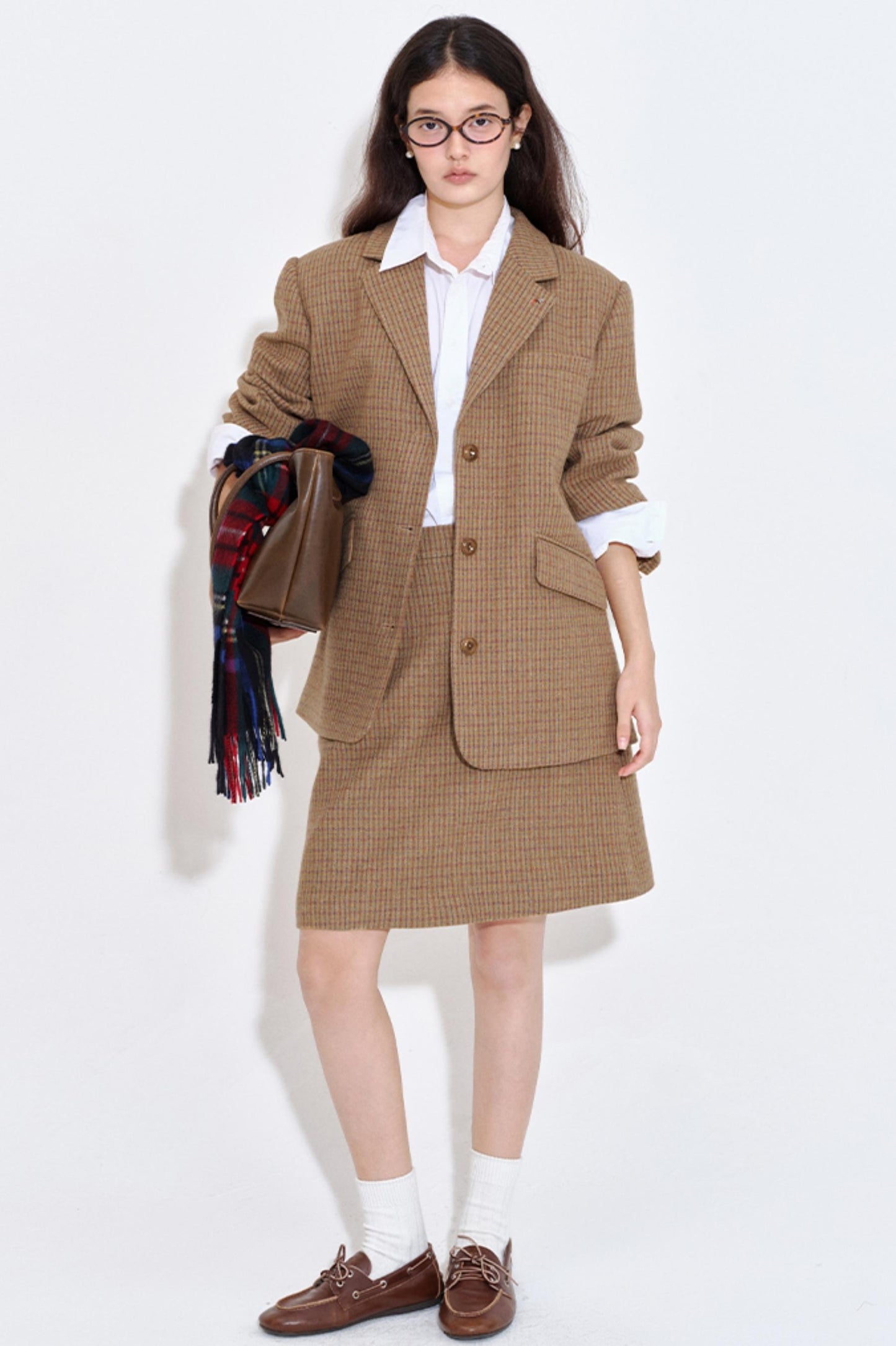 Color Block Plaid Suit Jacket