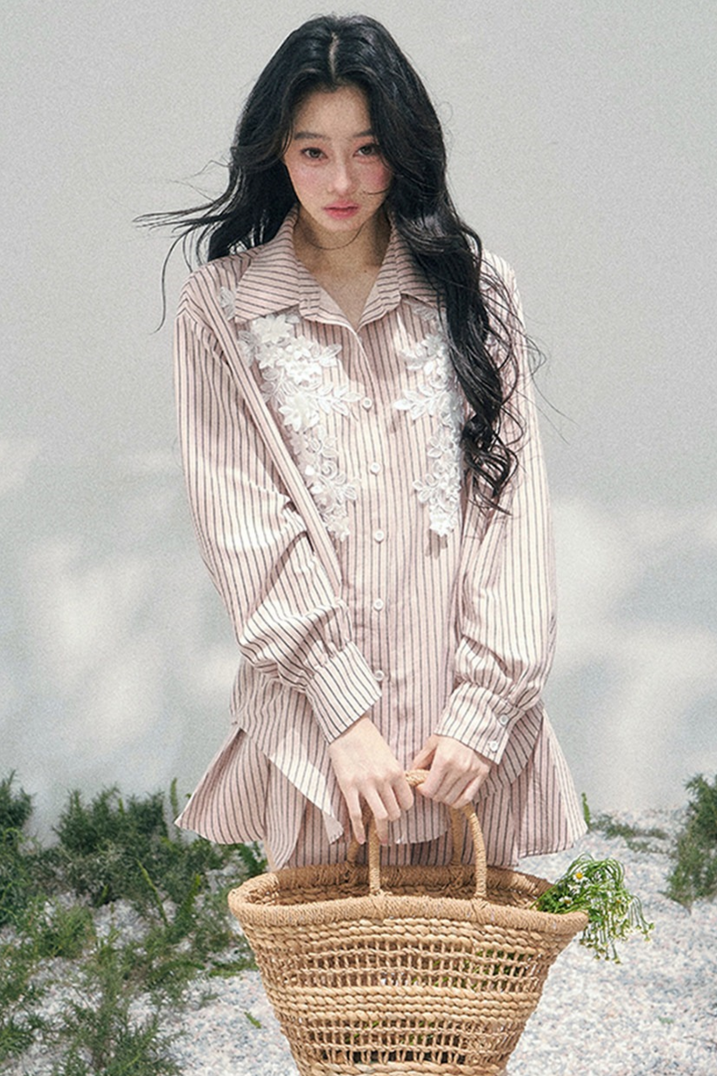 Pink Clouds Lace Shirt Skirt Set-Up